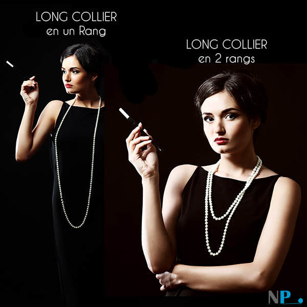 Long collier porte en deux manieres